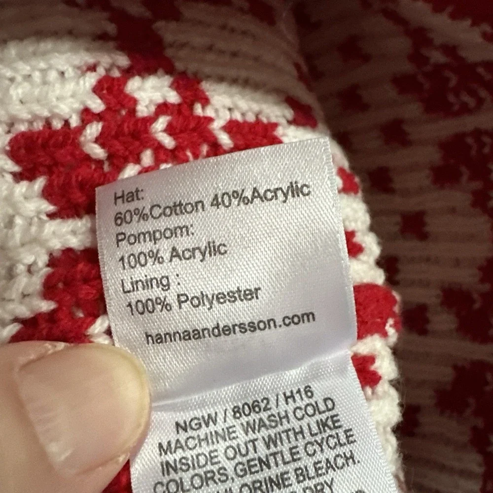 Hanna Andersson Sweaterknit Hat Pom Pom Red White Snowflake Size M Age 2-6  21cm